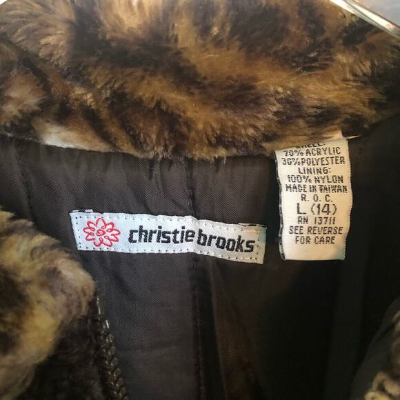 Vintage Christie Brooks Brown Faux Fur Cheetah Collar Jacket Y2K - Girl's L (14) - Picture 5 of 9